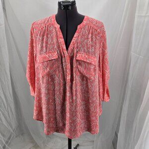 76-3 Torrid Pink Peach Heart Harper ¾ sleeve blouse top Size 1 (14/16)